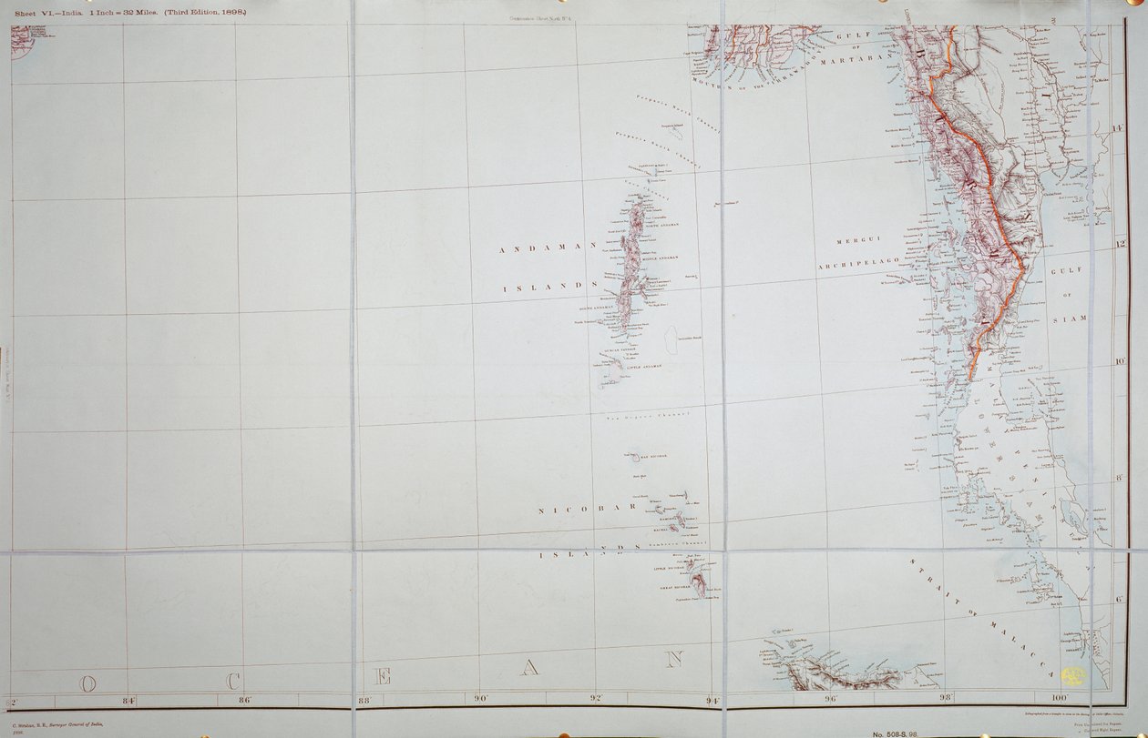 Mapa das Ilhas Andaman e Nicobar, Baía de Bengala, 1898 de English School