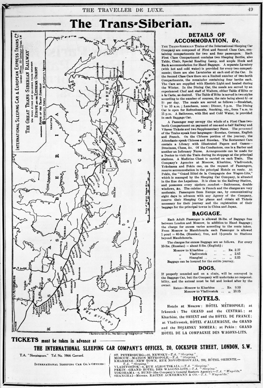 Mapa da Ferrovia Transiberiana, produzido por J. Bartholomew und Co., c.1920 de English School