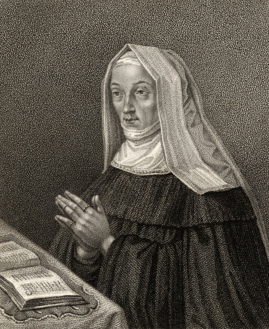 Margaret, Condessa de Richmond e Derby, gravada por Gerimia, de "Um Catálogo dos Autores Reais e Nobres", publicada em 1806 de English School