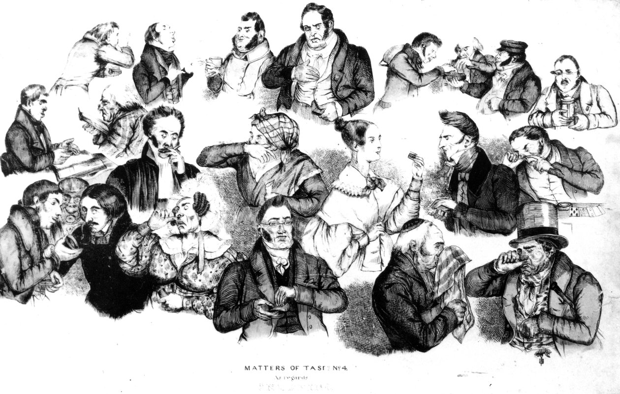 Questões de gosto No.4 As Regards Snuffing, impressão feita por W und JO Clerk, c.1835-40 de English School