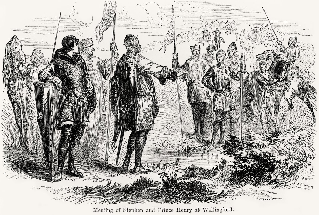 Encontro de Estêvão de Blois (c.1097-1154) e o Príncipe Henrique de Anjou (1133-89) em Wallingford de English School