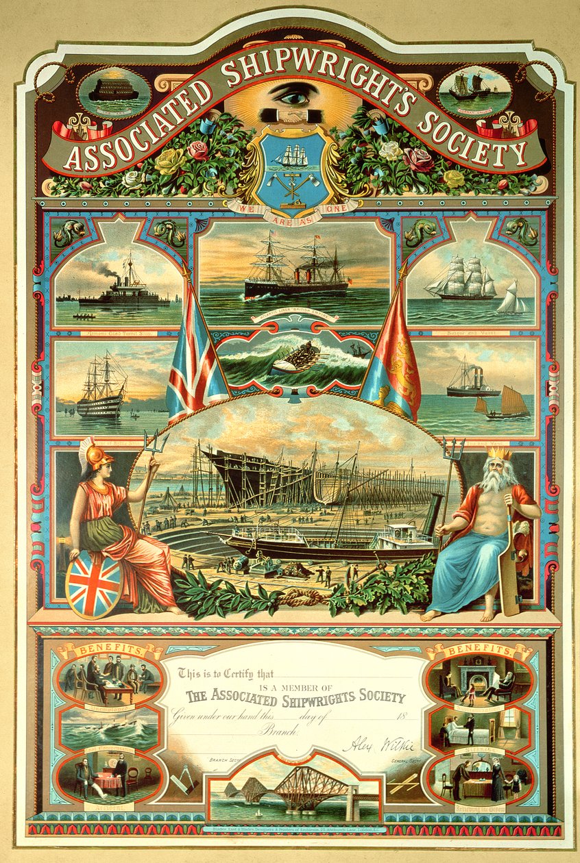 Certidão de sócio da Associated Shipwrights Society de English School