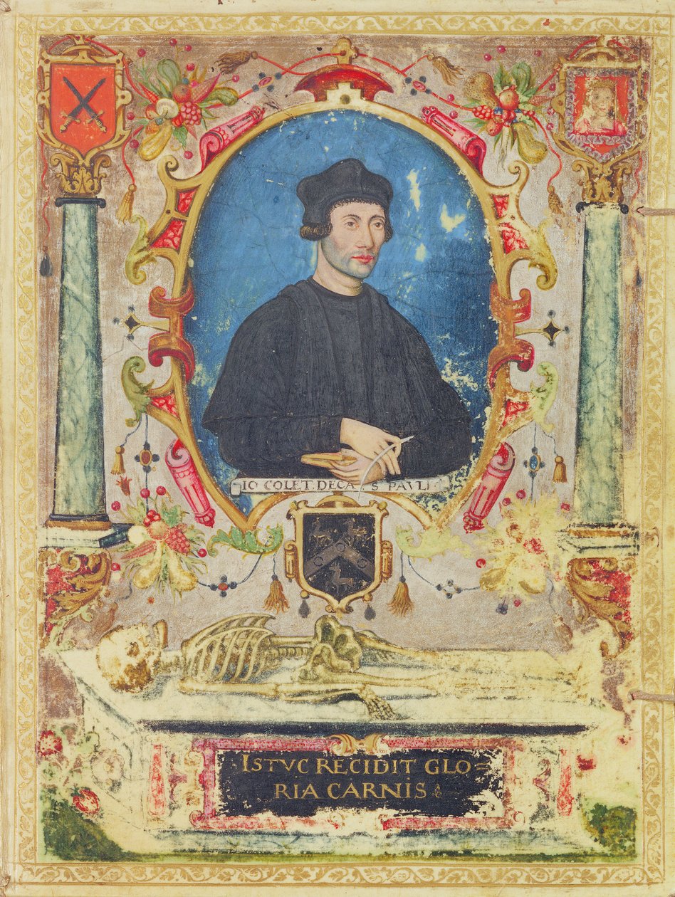 Retrato Memorial de John Colet (1467 - 1519), (tempera sobre velino) de English School