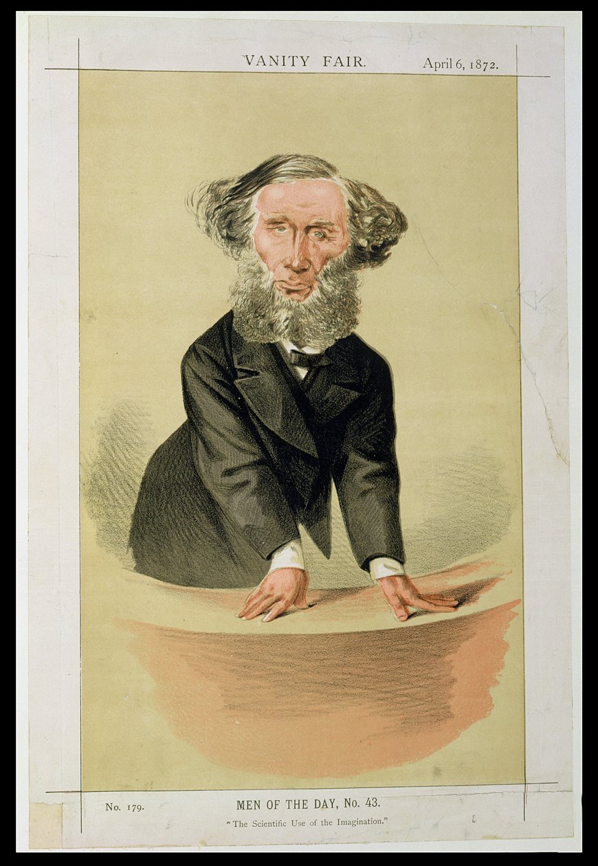 Homens do dia, nº 43 O uso científico da imaginação, cartum de John Tyndall dando uma palestra, 1872 de English School
