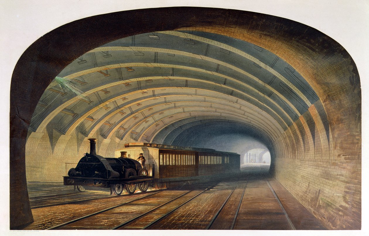 Ferrovia Metropolitana, Praed St., Paddington, por Kell Bros, 1860 (impressão) de English School