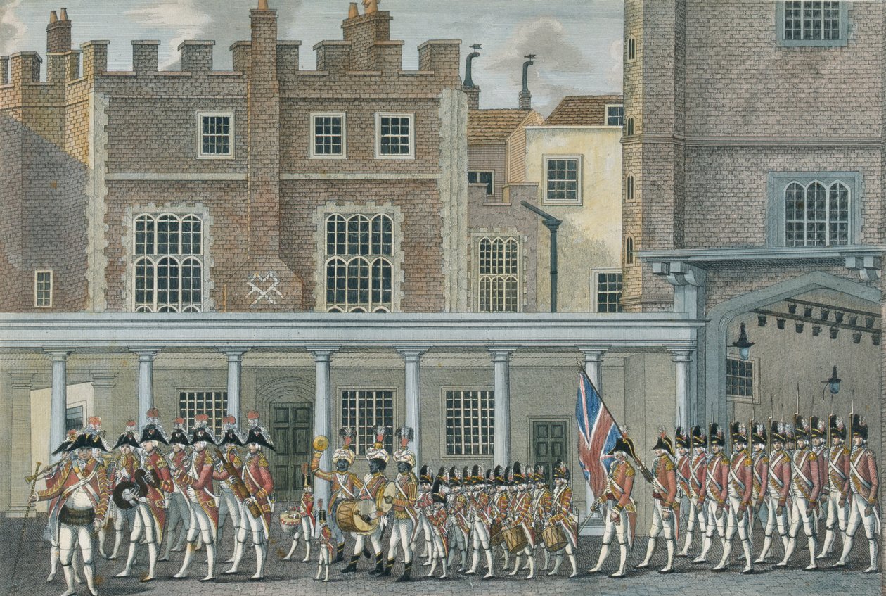 Banda militar no Palácio de St. James, final do século XVIII de English School