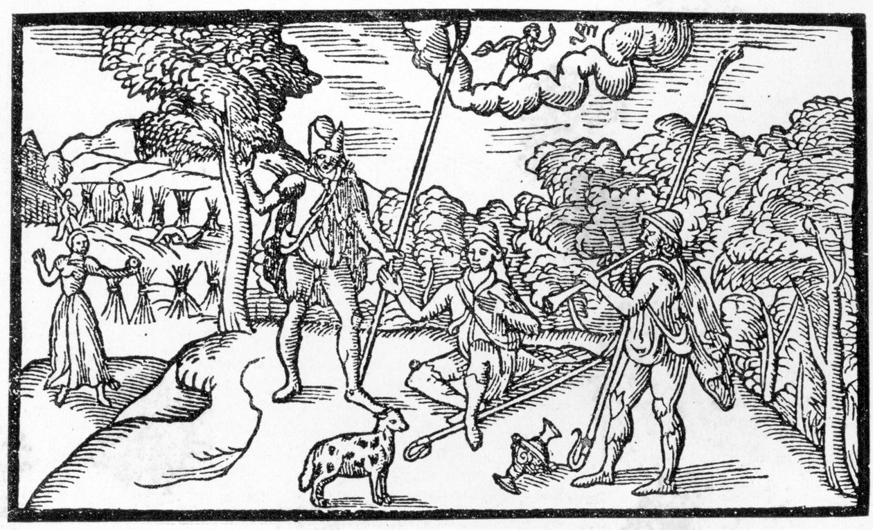Mês de Agosto, de &39;The Shepheardes Calender&39; de Edmund Spenser (1552-99), fac-símile do original publicado em 1579 de English School