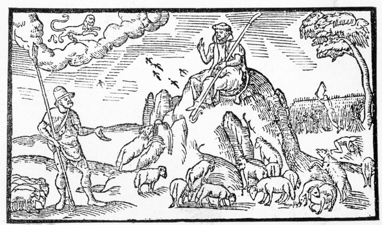Mês de julho, de &39;The Shepheardes Calender&39; de Esmond Spenser (1552-1599), fac-símile do original publicado em 1579 de English School