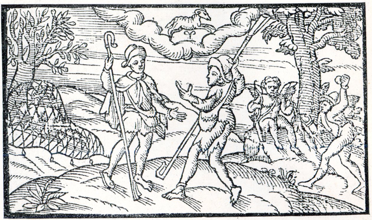 Mês de março, de &39;The Shepheardes Calender&39; de Esmond Spenser (1552-99), fac-símile do original publicado em 1579 de English School