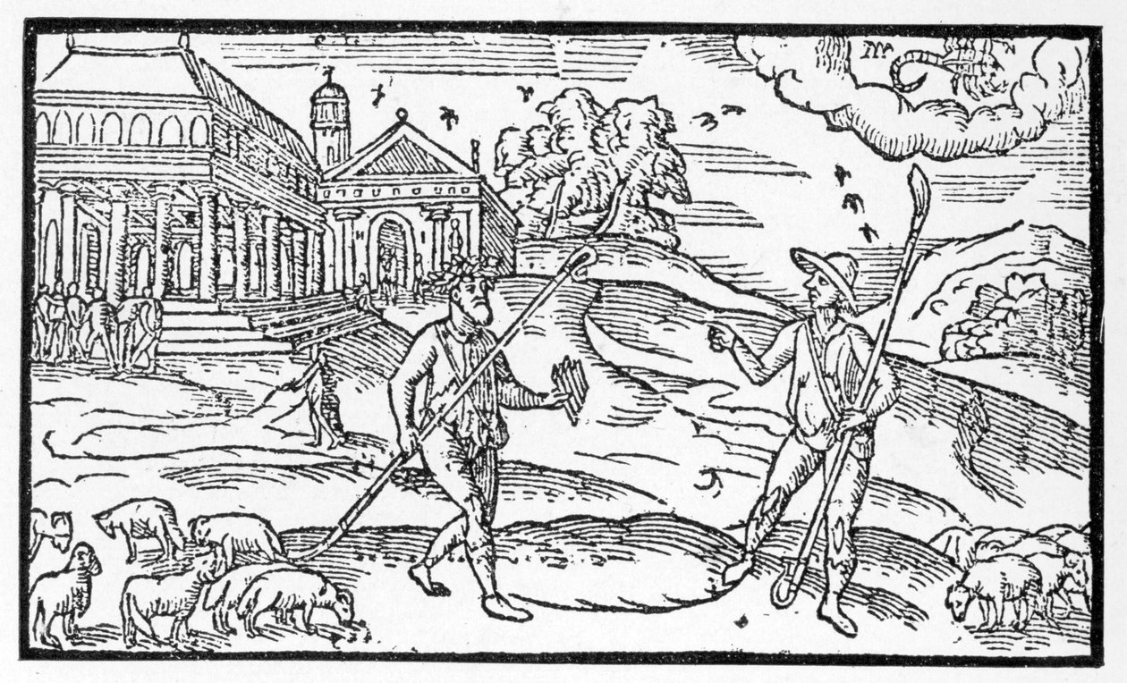 Mês de outubro, do &39;Shepheardes Calender&39; de Edmund Spenser (1552-99), fac-símile do original publicado em 1586 de English School