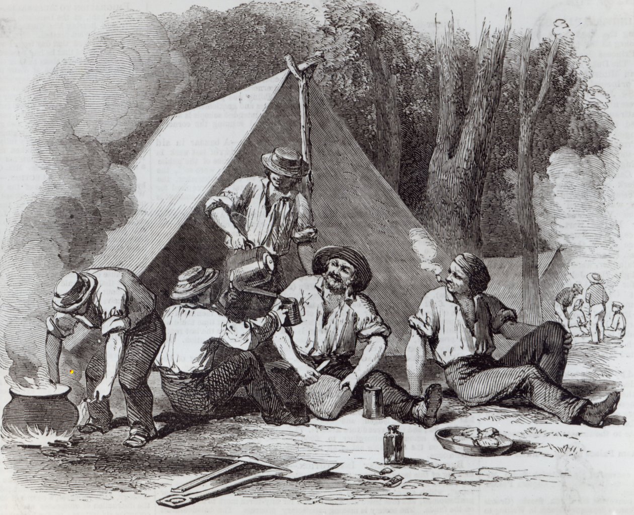 Monte Alexandre, escavadores de ouro na bagunça da noite, de &39;The Illustrated London News&39;, 1852 de English School
