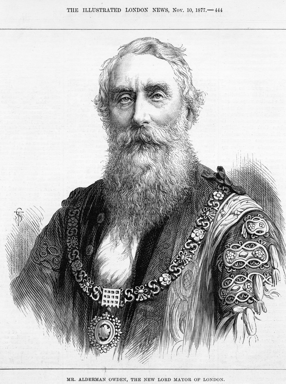 Sr. Alderman Owden, o novo Lord Mayor de Londres, ilustração de "The Illustrated London News", 1877 de English School