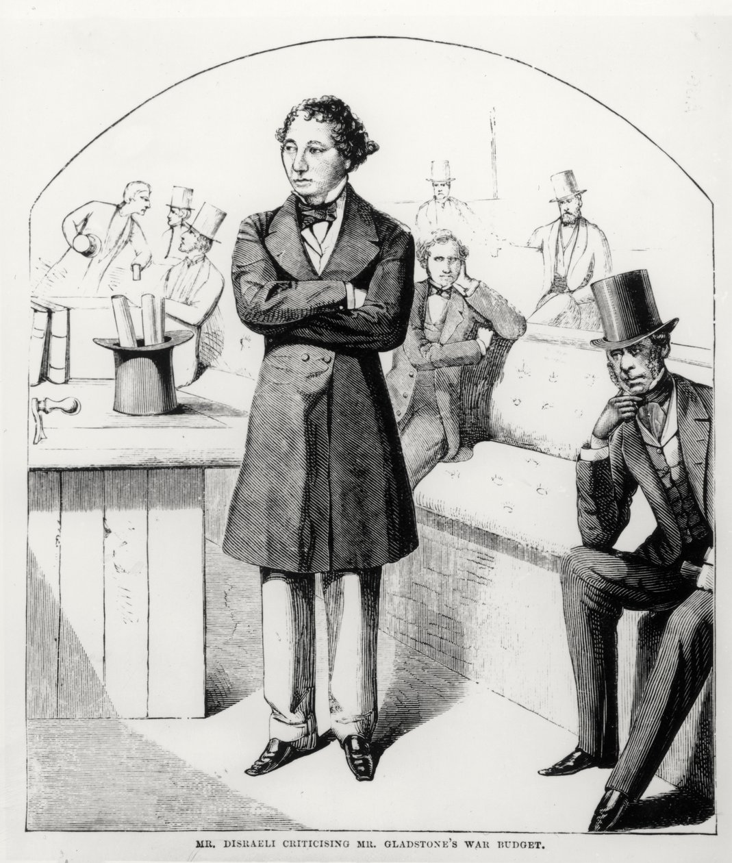 Sr. Disraeli criticando o orçamento da guerra de Gladstones c.1853-54 de English School