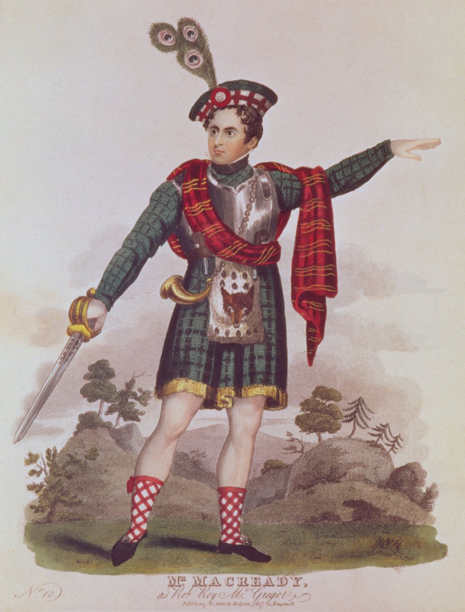 Mr. Macready no papel de Rob Roy Macgregor de uma dramatização do romance &39;Rob Roy&39; de Sir Walter Scott, pub. 1823 de English School