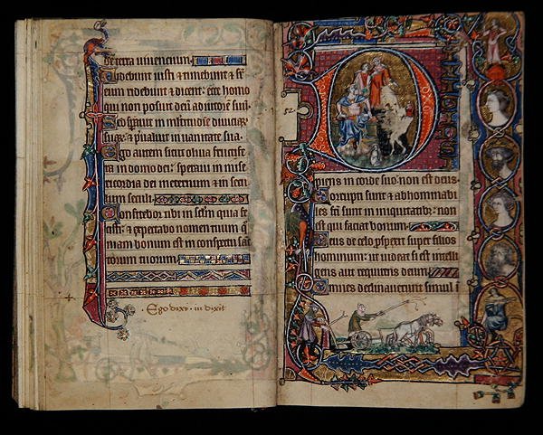 Ms 1-2005, ff.76v-77r: David e o tolo, historiated inicial do Psalter Macclesfield, Uso de Sarum, East Anglia, c.1330 de English School