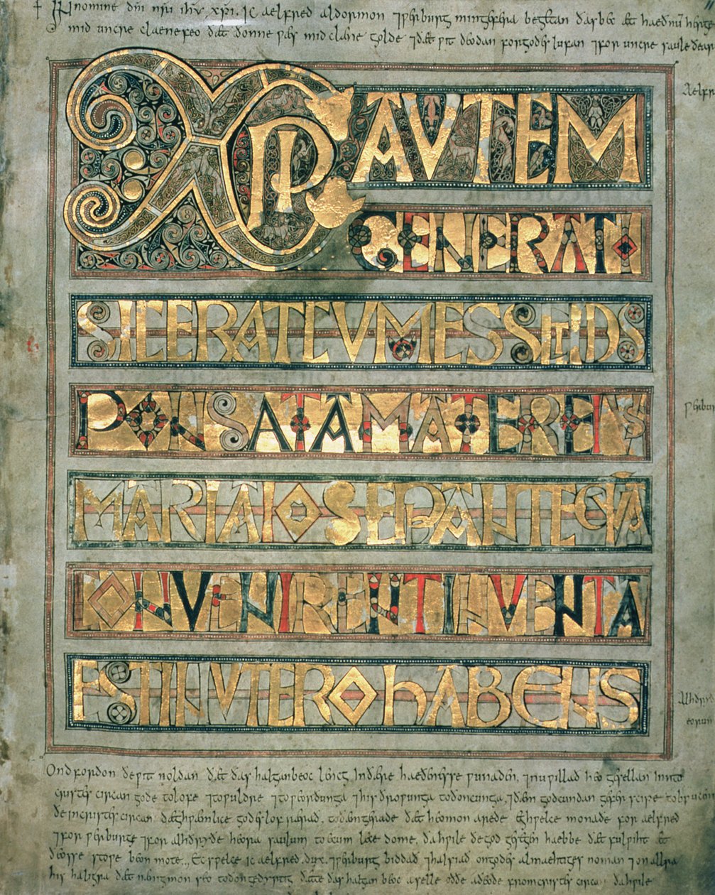 Ms A 135 f.11r Texto iluminado, página inicial `Xpi to St. Matthew, do Stockholm Codex Aureus, c.750 de English School
