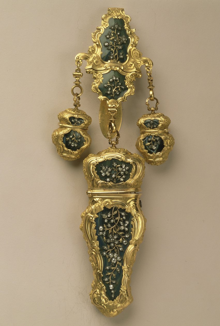 Necessaire on a chatelaine, de Thomas Tearle, Londres, 1752-53 (ágata, ouro e diamantes) de English School