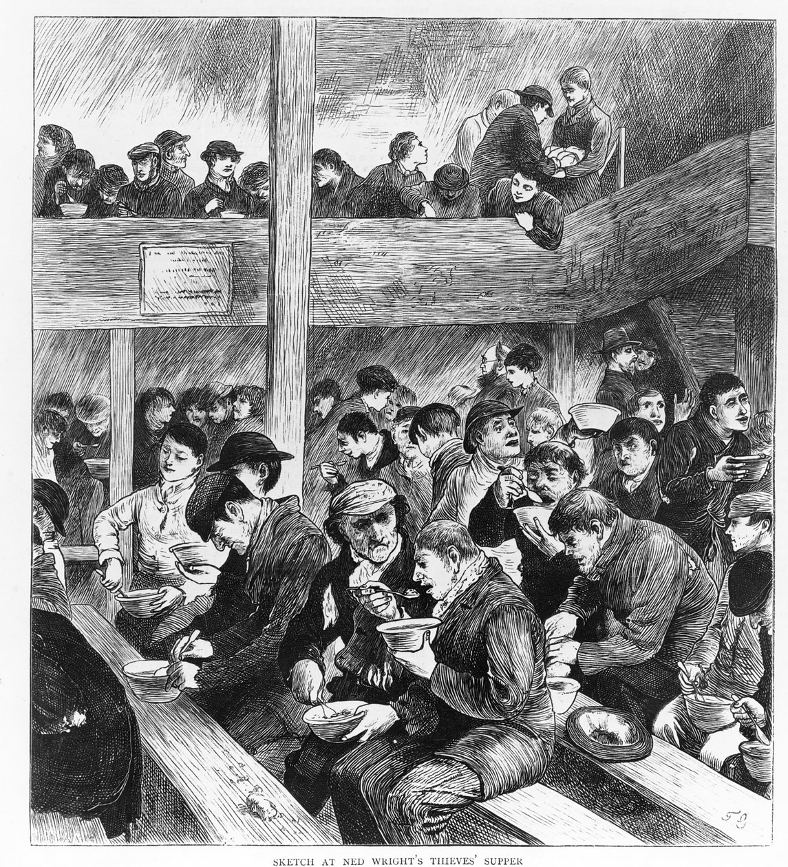A ceia dos ladrões de Ned Wright, publicada no jornal ilustrado "The Graphic" Sábado, 26 de fevereiro de 1870 de English School
