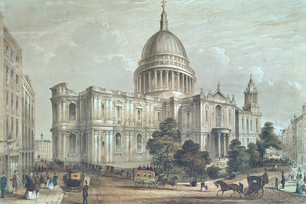 Vista nordeste da Catedral de St. Pauls, c.1850 de English School