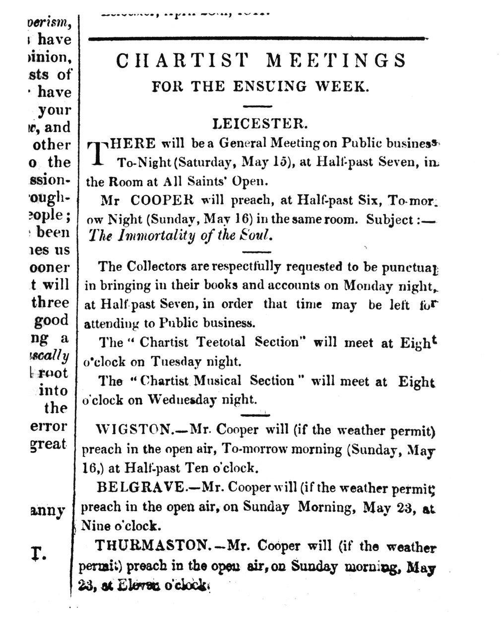 Avisos para Encontros Cartistas no &39;Iluminador do Condado de Midland&39;, 15 de maio de 1841 de English School