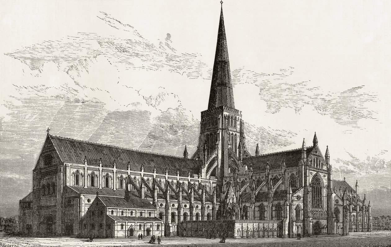 Old St. Paul&39;s do sudoeste, de "London Pictures: desenhado com caneta e lápis", pelo Rev. Richard Lovett, publicado em 1890 de English School