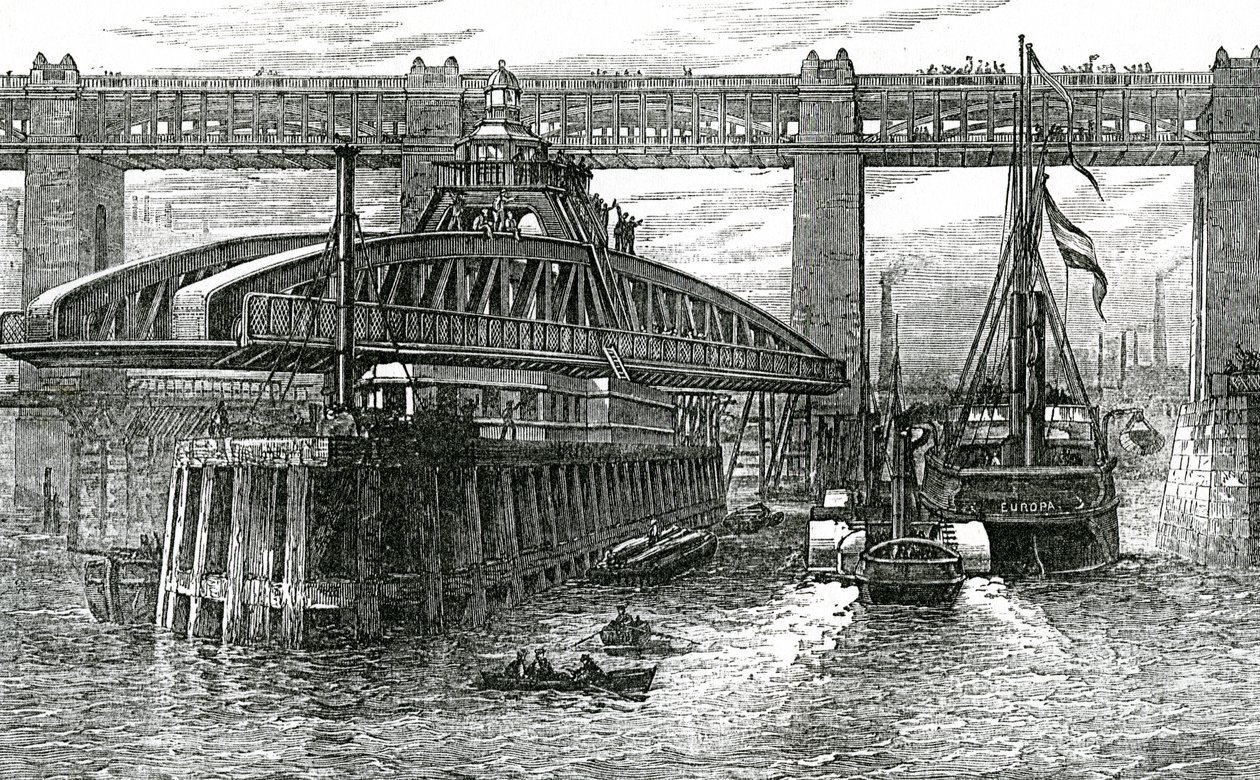 Abertura da nova ponte de balanço em Newcastle-upon-Tyne, 1876 de English School