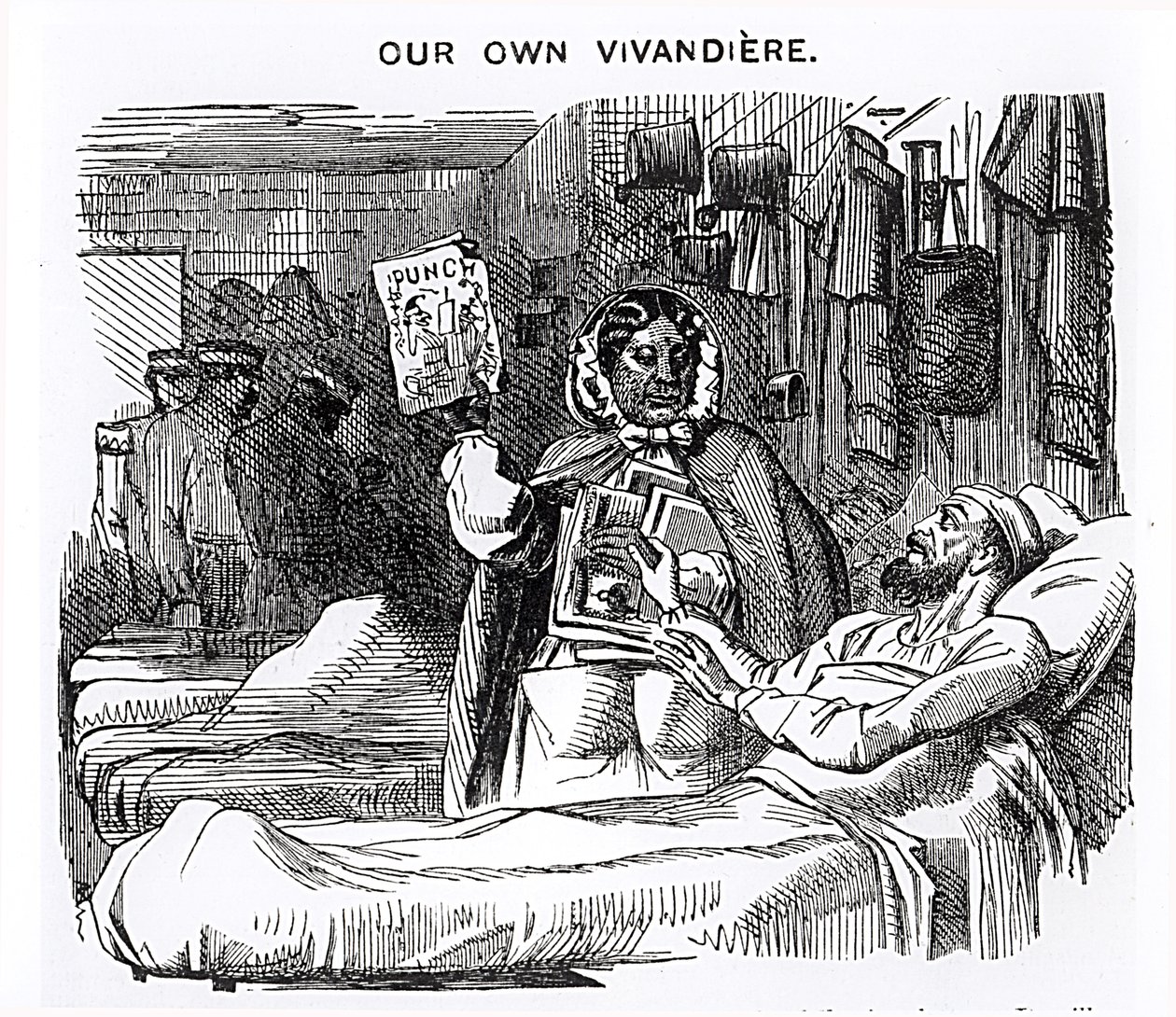 Our Own Vivandiere, Mrs Seacole (1805-81), conforme descrito em &39;Punch&39;, publicado em 20 de maio de 1857 de English School
