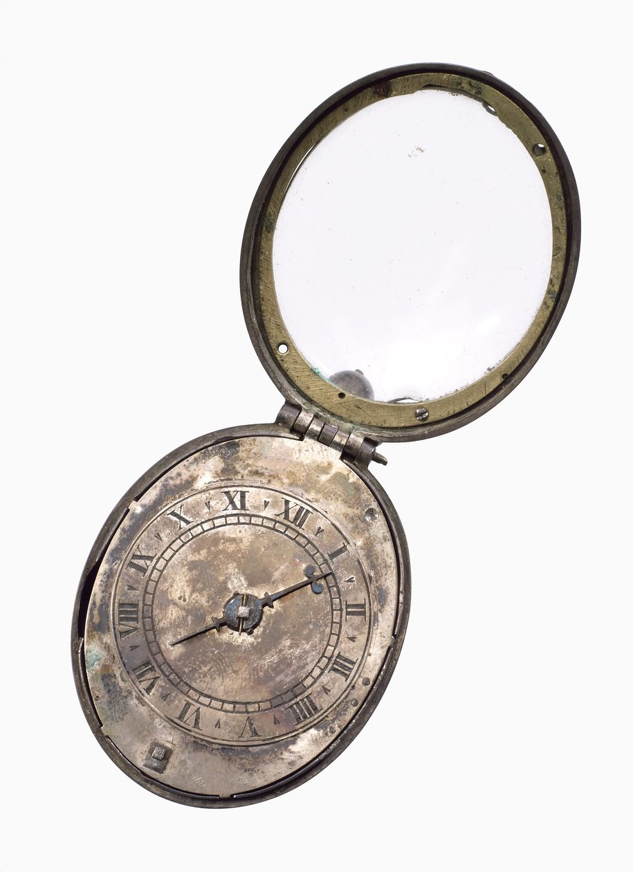 Relógio Oval Puritano, c.1650 (prateado) (ver também 259585) de English School