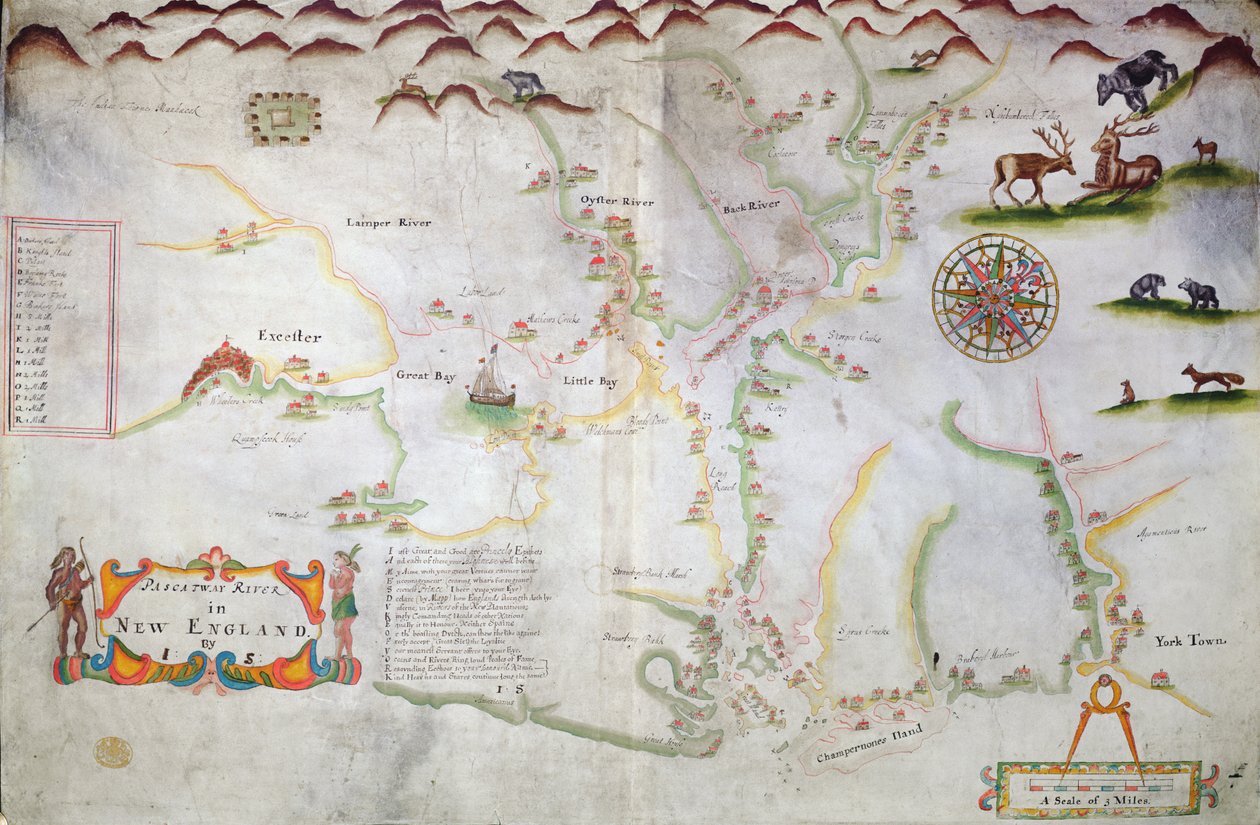Pascatway rio na Nova Inglaterra, c. 1660-85 (tinta no papel) de English School