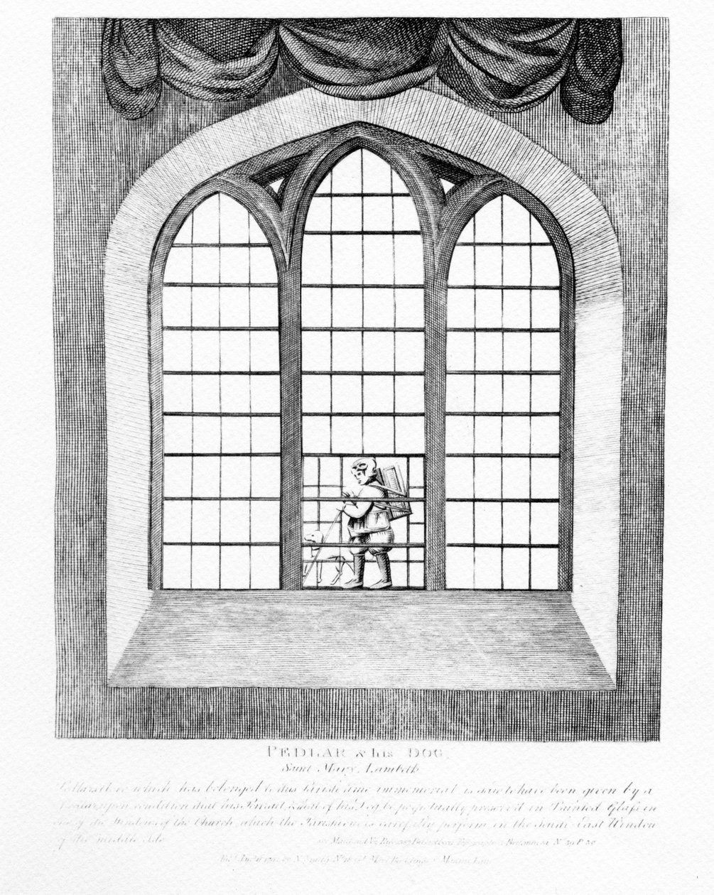 Pedlar e seu cão, Saint Mary Lambeth, 1791 de English School