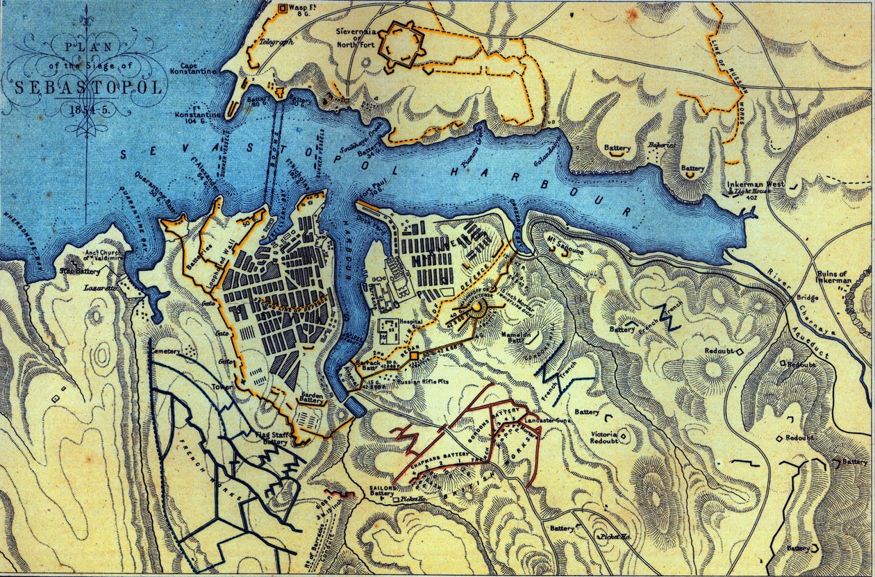 Plano do Cerco de Sebastopol 1854-55, gravado por Robert Walker, pub. William Mackenzie, c.1860 de English School