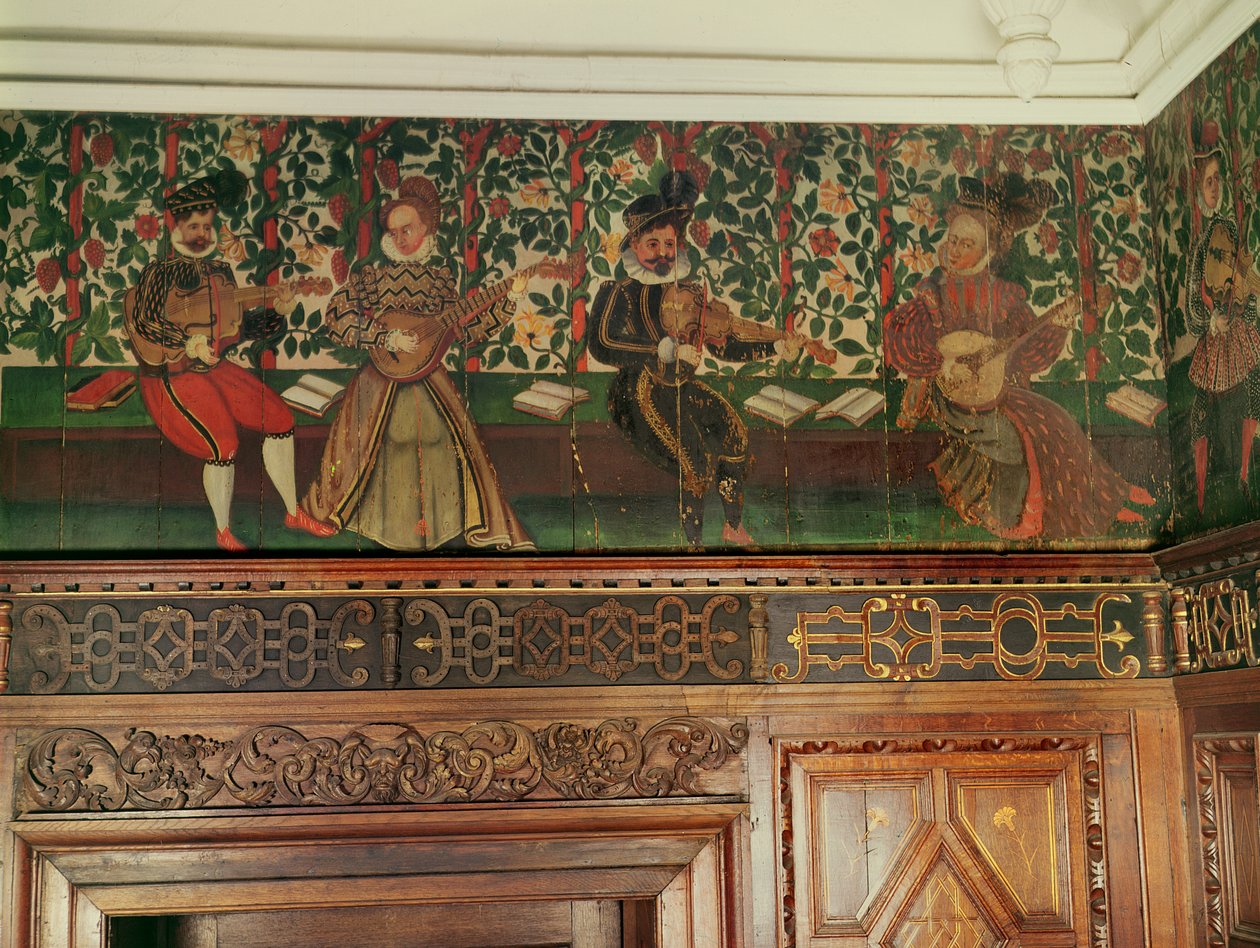 Porção do freize pintado na Grande Câmara, c.1575-85 de English School