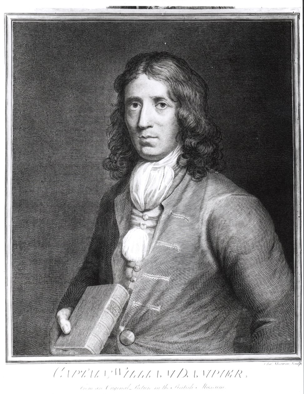 Retrato do Capitão William Dampier (1652-1715) gravado por Sherwin de English School