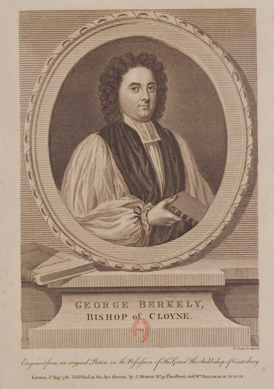 Retrato de George Berkeley (1685-1753) Bispo de Cloyne, gravado por Thomas Cook (1744-1818) c.1781 de English School