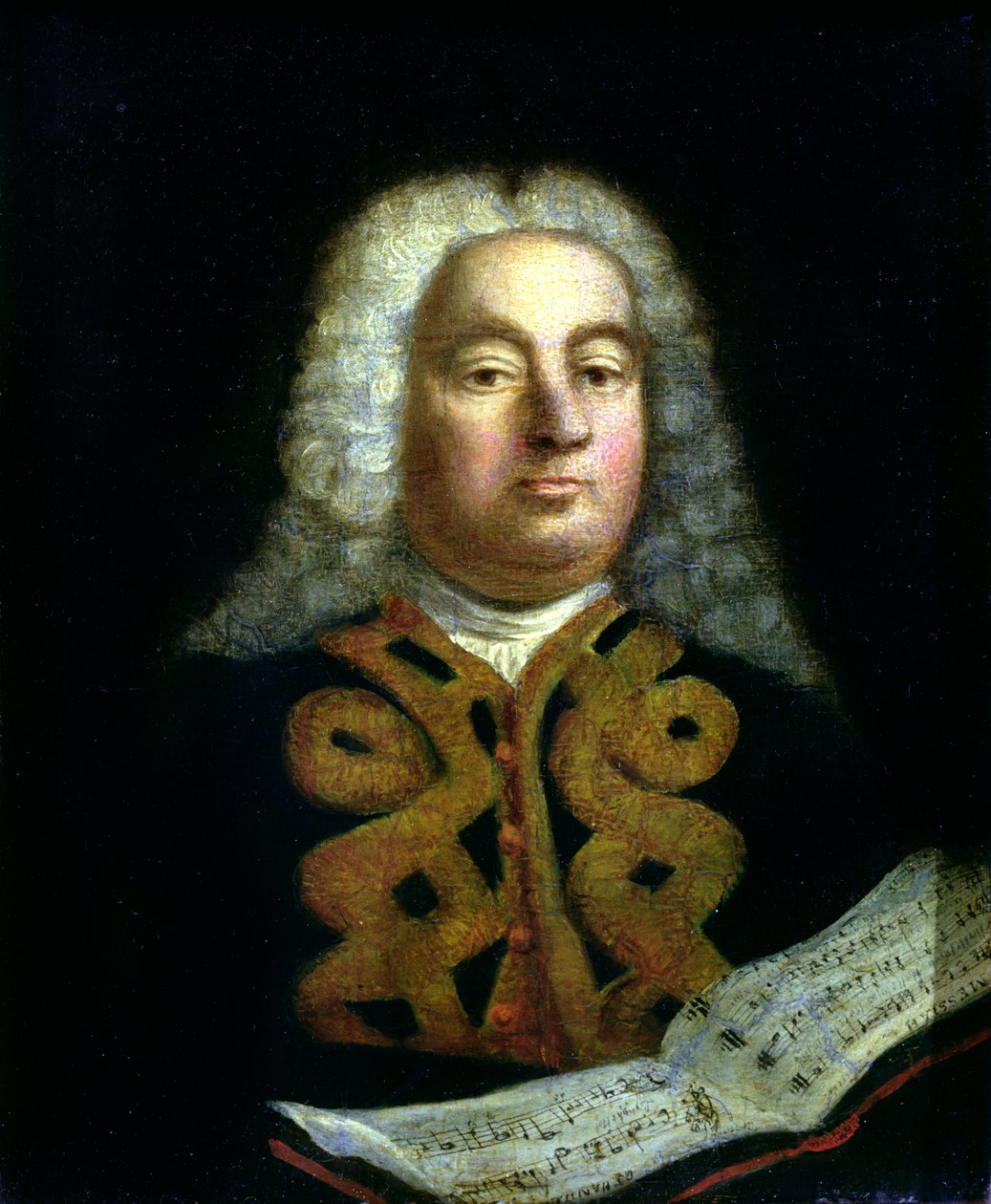 Retrato de George Frederick Handel (1685-1759) com uma cópia do Messias, c.1749 de English School