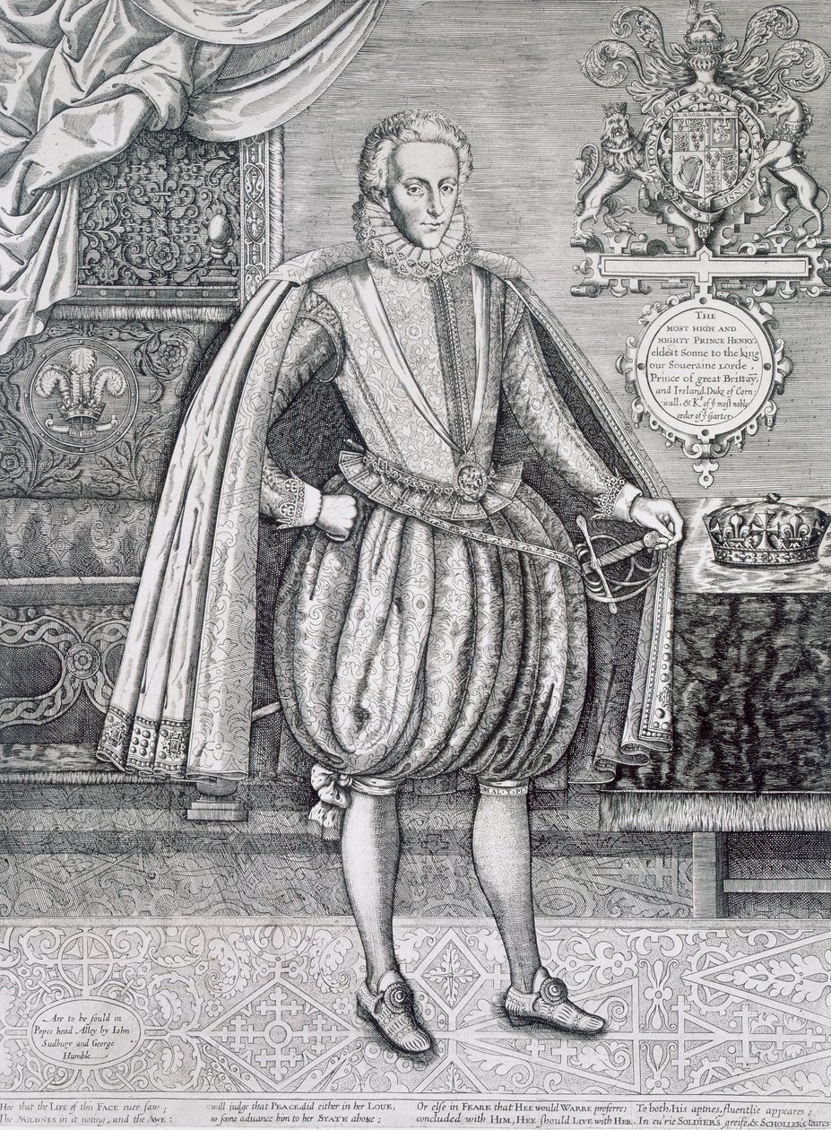 Retrato de Henrique, Príncipe de Gales (1594-1612), do Livro dos Reis, gravado por Renold Elstrack (1571-c.1630) 1612 de English School