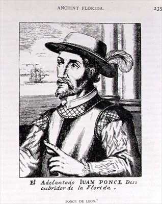 Retrato de Juan Ponce de Leon (1460-1521) que descobriu a Flórida, de The Narrative and Critical History of America, editado por Justin Winsor, Londres, 1886 de English School