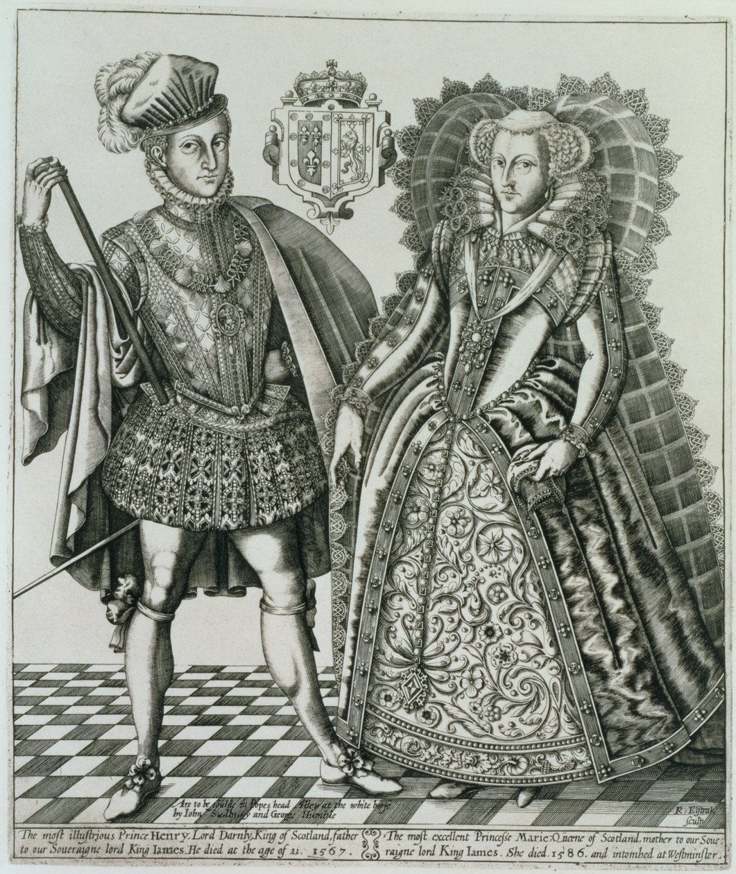 Retrato de Maria, Rainha dos Escoceses (1542-87) e Henry Stewart, Lorde Darnley (1545-1567), do Livro dos Reis, gravado por Renold Elstrack (1571-c.1630) 1618 de English School