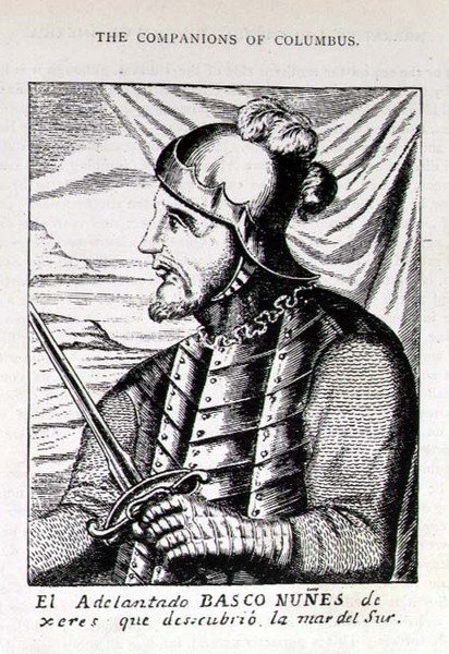 Retrato de Pedro Nunes (1502-78) de Xeres, que descobriu o Mar do Sul, de A História Narrativa e Crítica da América, editado por Jusing Winsor, Londres, 1886 de English School