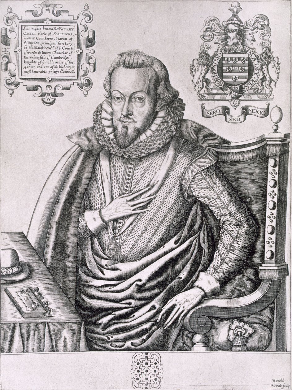 Retrato de Robert Cecil (1563-1612) 1º Conde de Salisbury, gravado por Renold Elstrack (1571-c.1630) c.1607 de English School