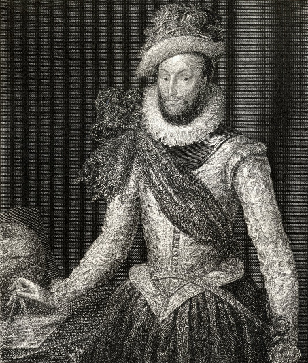 Retrato de Sir Walter Raleigh (1554-1618) de &39;British Retratos Lodge&39;, 1823 de English School
