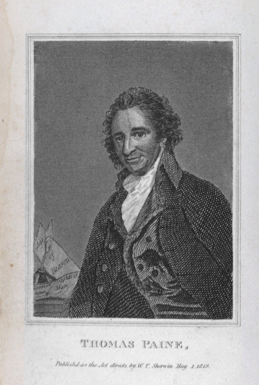 Retrato de Thomas Paine (1737-1809) do Volume I de "The Political Works of Thomas Paine", pub. por WT Sherwin, 1 de maio de 1819 de English School