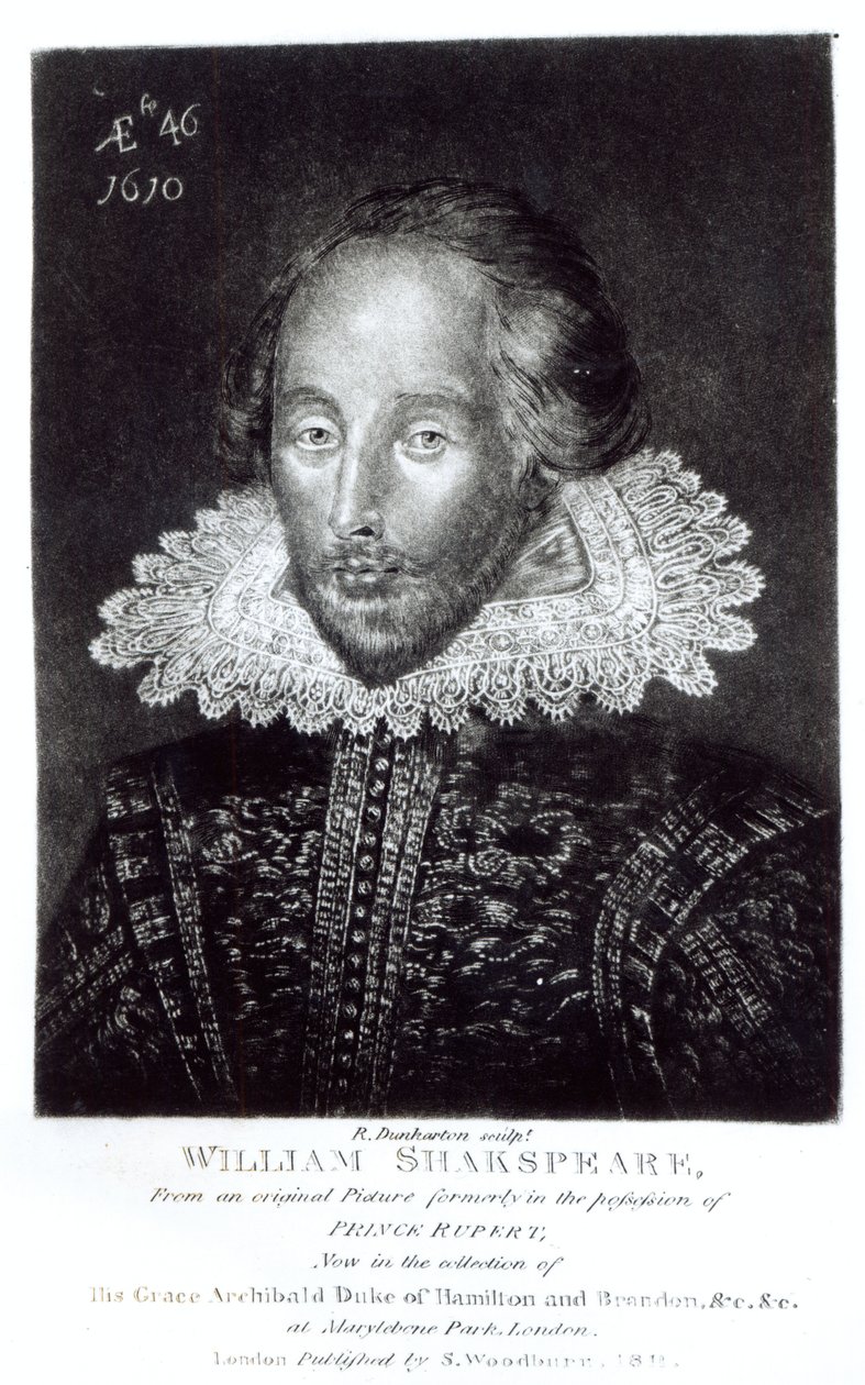 Retrato de William Shakespeare (1564-1616), gravado por Robert Dunkarton (1744-1817), publicado por S. Woodburn, 1811 de English School