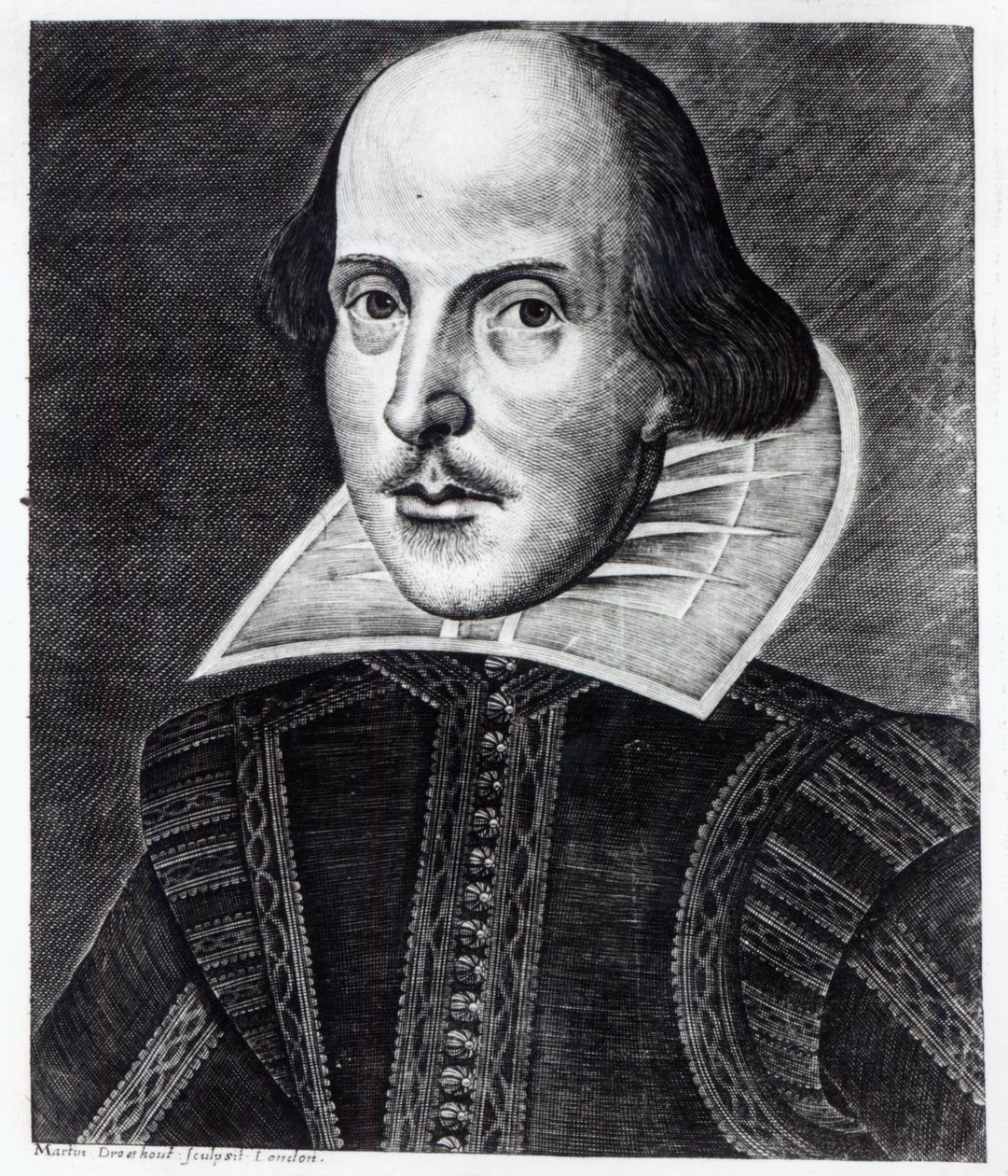 Retrato de William Shakespeare, gravado por Martin Droeshout, 1623 de English School