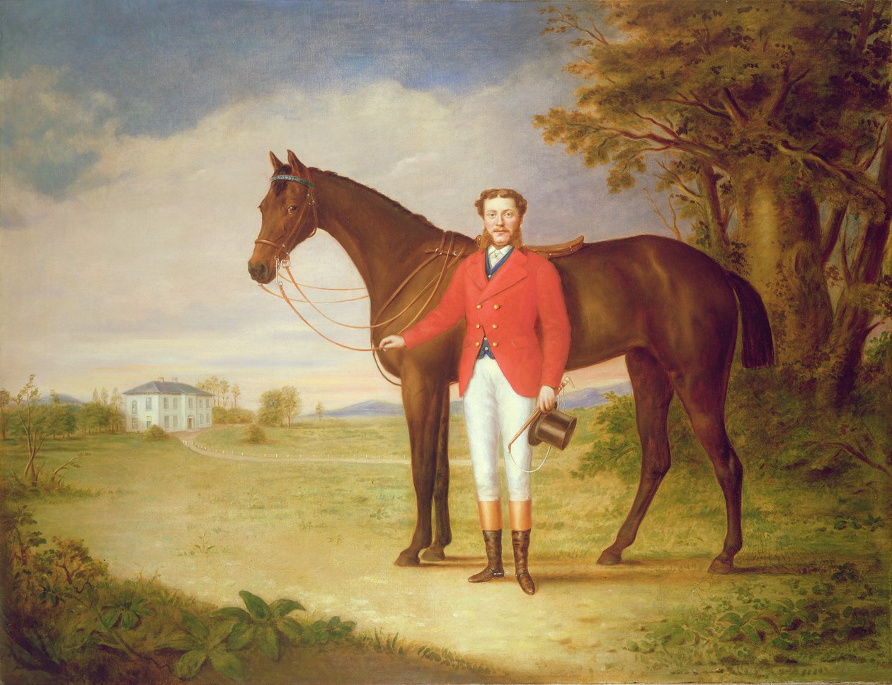Retrato de um cavalheiro com seu cavalo, c.1840 (par de 80978) de English School