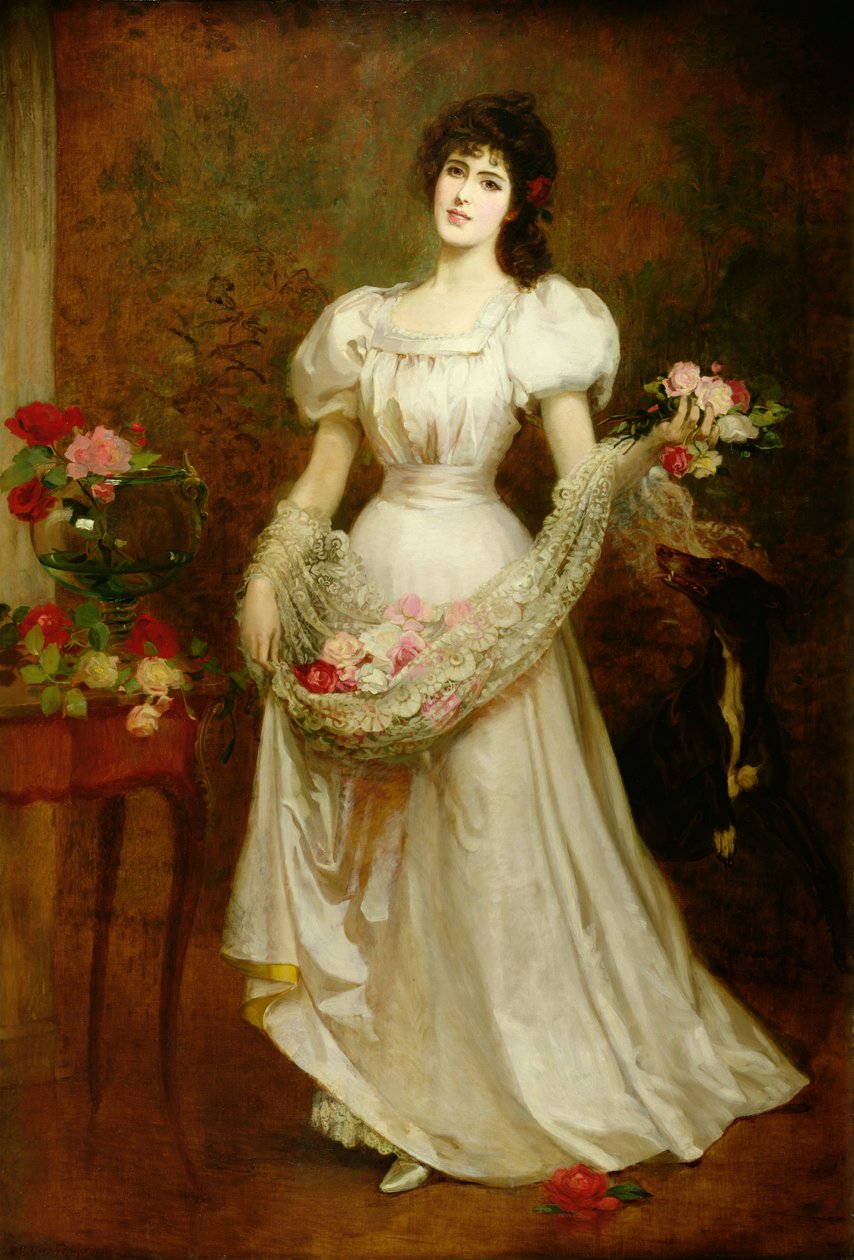 Retrato de uma mulher e seu galgo, c.1870 de English School