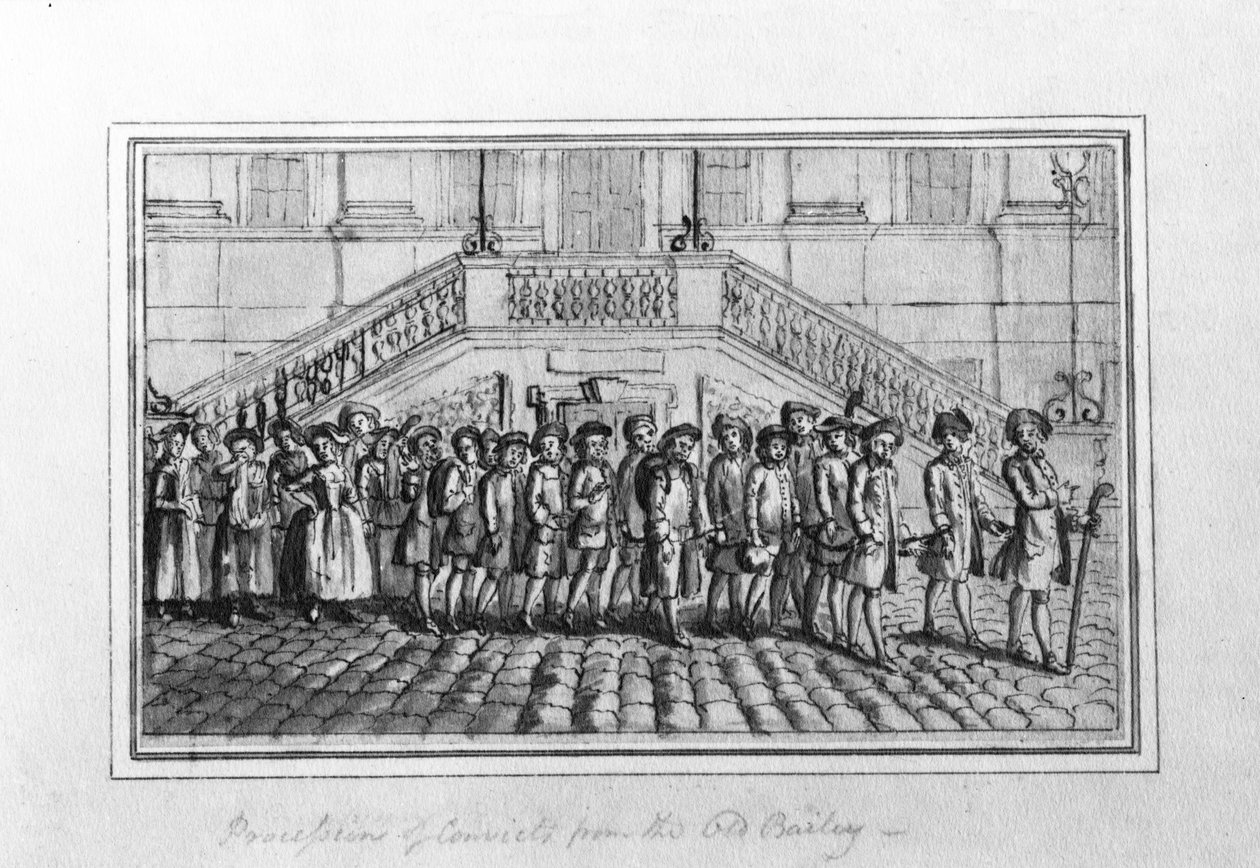 Procissão de condenados do Old Bailey, c.1750-1800 (caneta e tinta e cinza lavar no papel) de English School