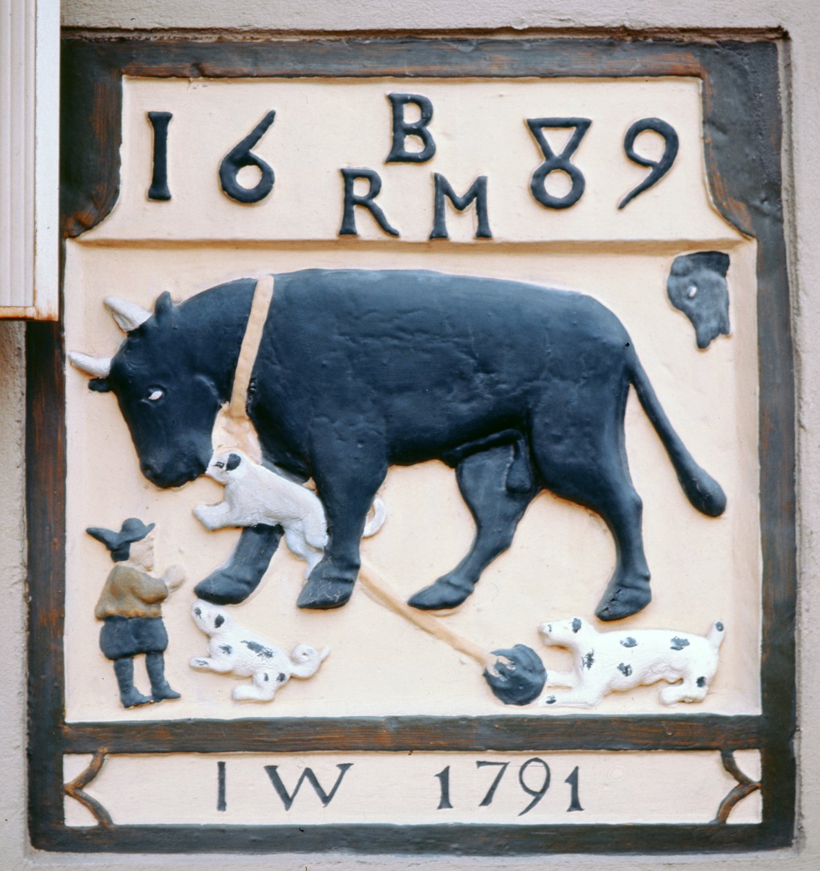 Pub assinar do Bull and Dog (anteriormente o Black Bull) 1689 (pedra pintada) de English School