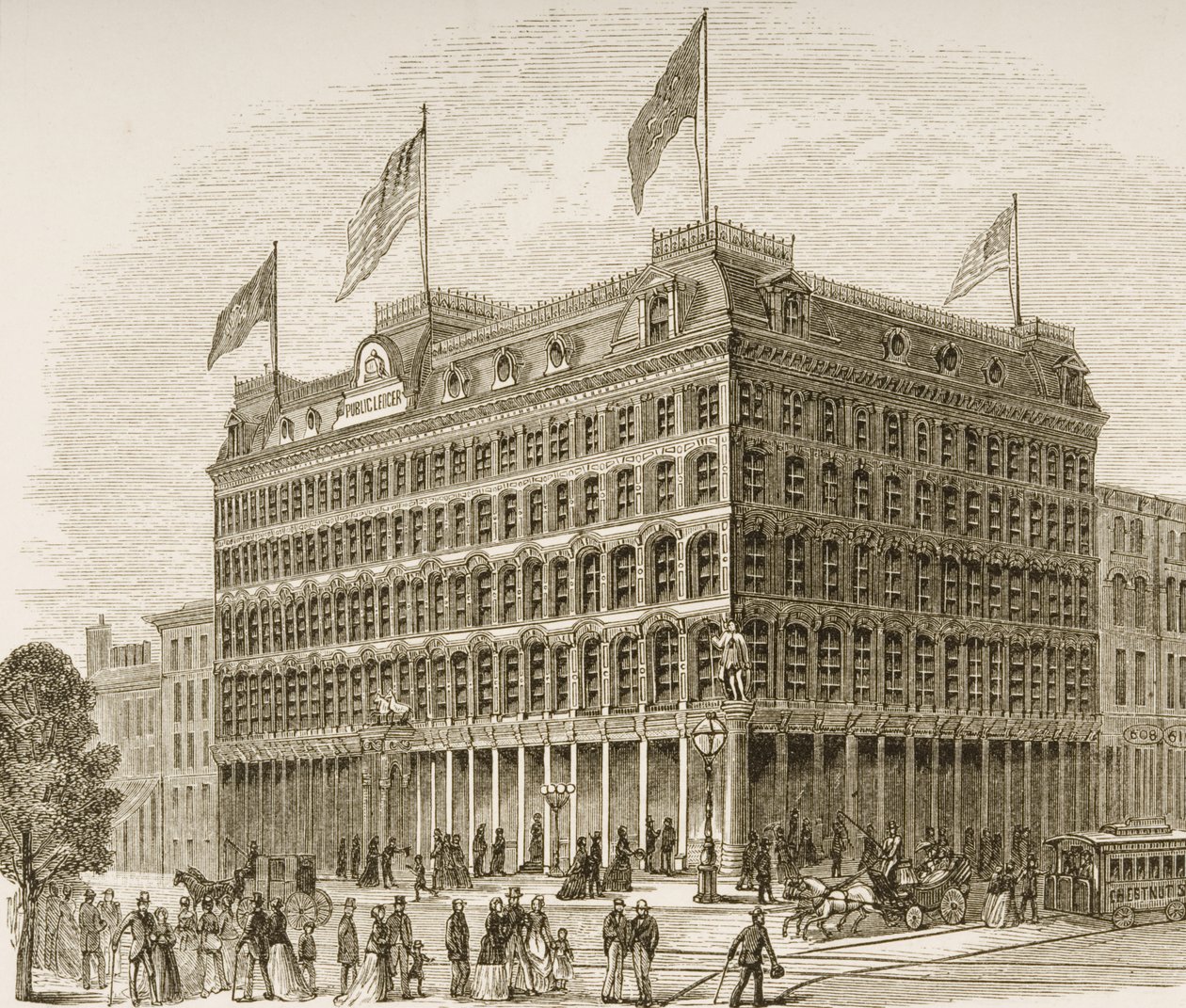 Public Ledger Building, Filadélfia, em c.1870, de "American Pictures" publicado pela Religious Tract Society, 1876 de English School