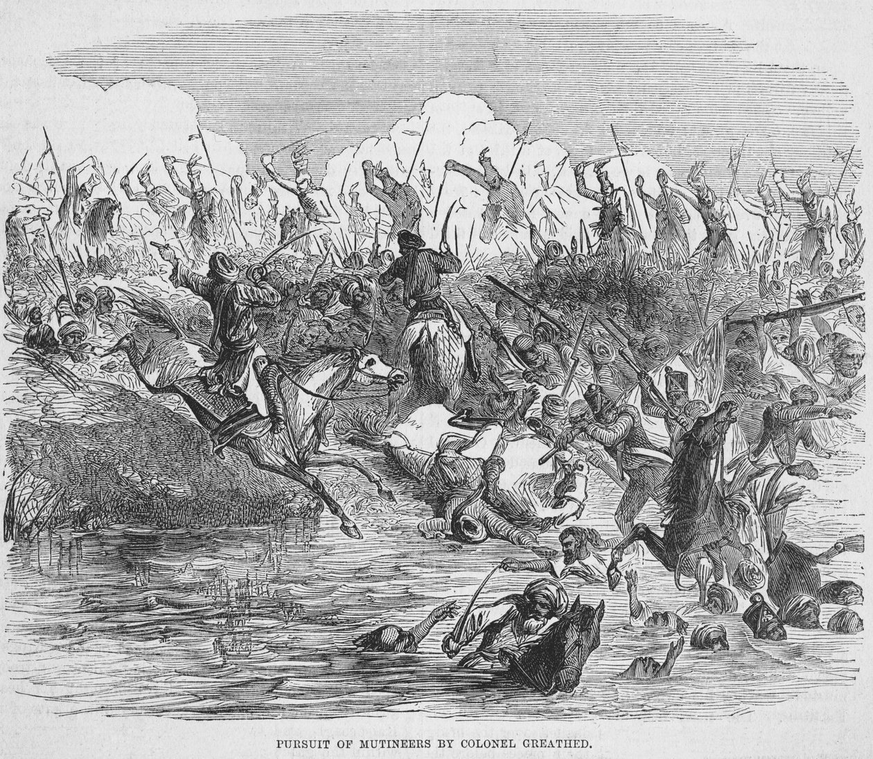 Perseguição de amotinados pelo Coronel Greathed, 1857 de English School